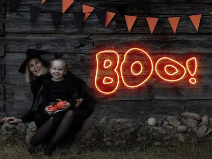 Spooky Neon Sign, Halloween Decor Lights, Scary Boo Neon Led Night Light, Ghost Pumpkin Porch Decoration, Custom Halloween Gift for Kids FYLZGO Signs
