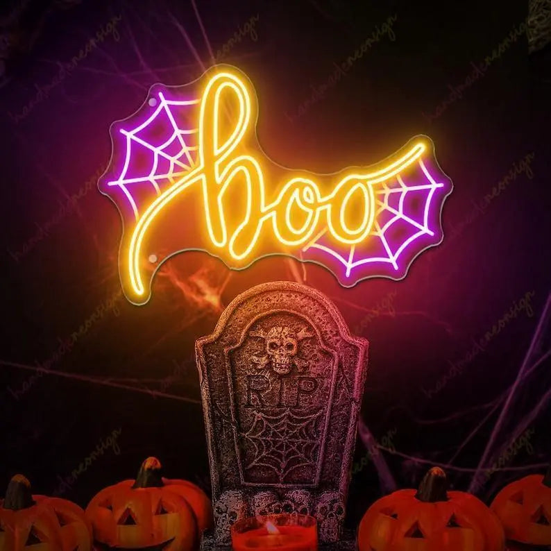 Boo Spider web Neon Sign, Halloween Neon Sign Happy Halloween Halloween Pumpkin Neon Sign Halloween Decor Sign Gifts For Kids FYLZGO Signs