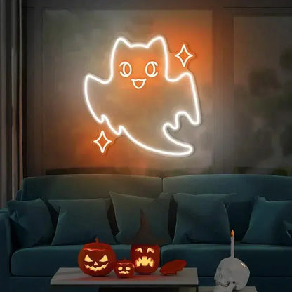 Ghost cat Neon sign, Boo Neon Sign, Ghost Neon, Cute Animal neon sign, Halloween neon sign, Spooky Led Light, Funny Ghost, Custom Neon Sign FYLZGO Signs
