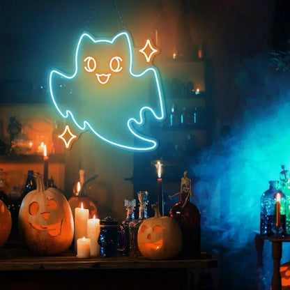 Ghost cat Neon sign, Boo Neon Sign, Ghost Neon, Cute Animal neon sign, Halloween neon sign, Spooky Led Light, Funny Ghost, Custom Neon Sign FYLZGO Signs