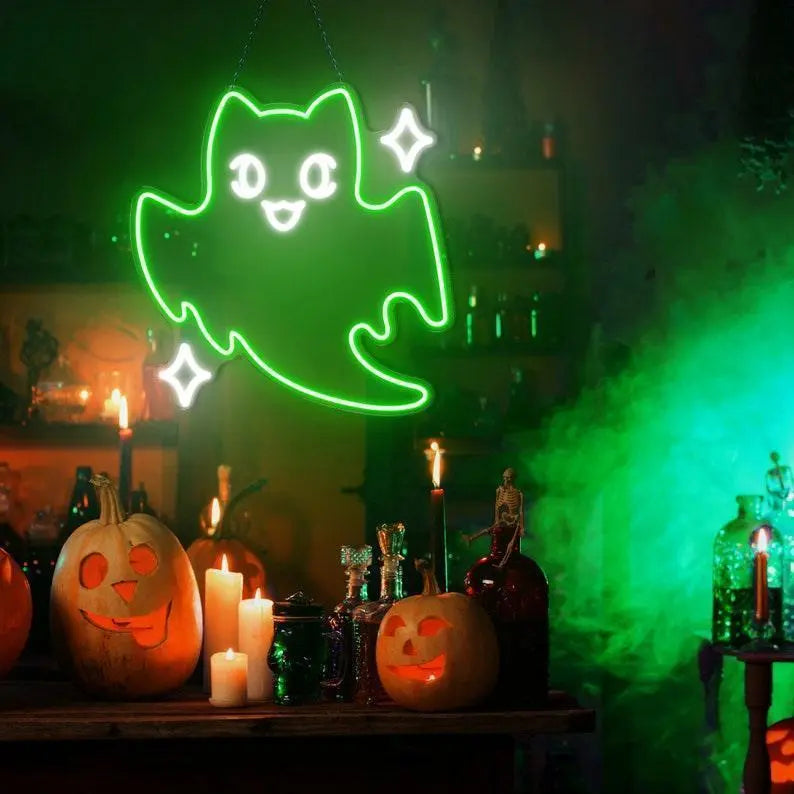 Ghost cat Neon sign, Boo Neon Sign, Ghost Neon, Cute Animal neon sign, Halloween neon sign, Spooky Led Light, Funny Ghost, Custom Neon Sign FYLZGO Signs