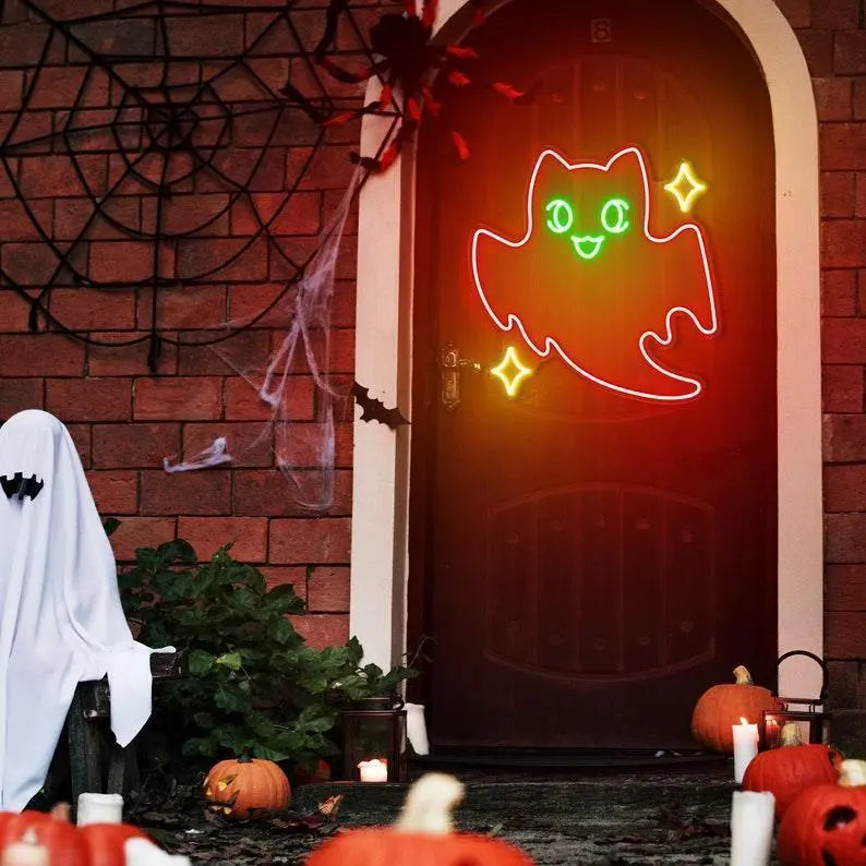 Ghost cat Neon sign, Boo Neon Sign, Ghost Neon, Cute Animal neon sign, Halloween neon sign, Spooky Led Light, Funny Ghost, Custom Neon Sign FYLZGO Signs