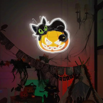 Halloween Pumpkin Neon Sign/Halloween Pumpkin Cat UV-Printed Neon Sign/Halloween Cat Neon Sign/Halloween Party Decor/Gift for Kids FYLZGO Signs
