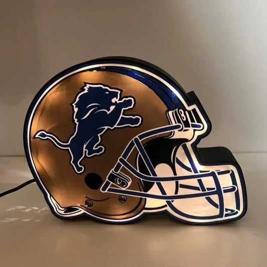 Detroit Lions Helmet LED Sign, Wall Decor, Football Sign, NFL Gift for Him, Mancave Vintage FYLZGO Signs