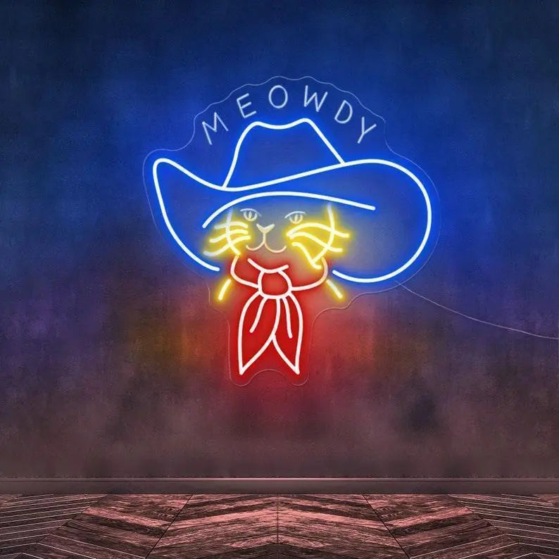 Cowboy Cat Neon Sign, Meowdy Neon Sign, Cat Lover Gift, KidRoom Decor, Funny Cat Light Sign, Cute Cat Neon Sign Lights, Cat Led Sign FYLZGO Signs