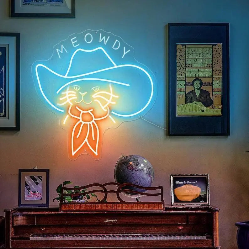 Cowboy Cat Neon Sign, Meowdy Neon Sign, Cat Lover Gift, KidRoom Decor, Funny Cat Light Sign, Cute Cat Neon Sign Lights, Cat Led Sign FYLZGO Signs