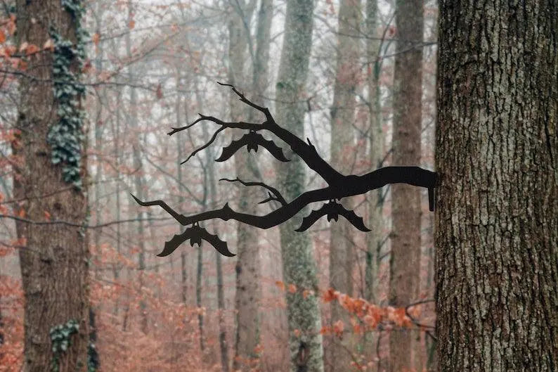 Hanging Bat Metal Tree Stake | Halloween Bat Decoration | Bat Yard Art | Halloween Decor | Halloween Bat | Gothic Decor FYLZGO Signs