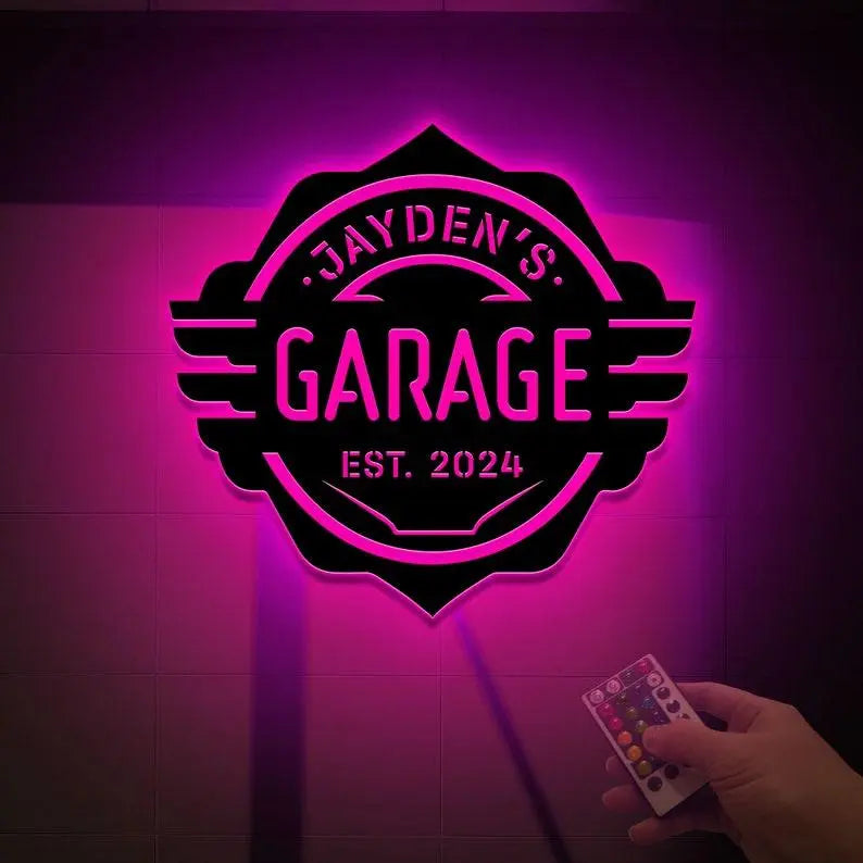 Custom Garage Sign with Led Light, Metal Garage Decor, Garage Gifts for Dad, Garage Name Sign, Workshop Wall Art, Personalized Garage Sign FYLZGO Signs