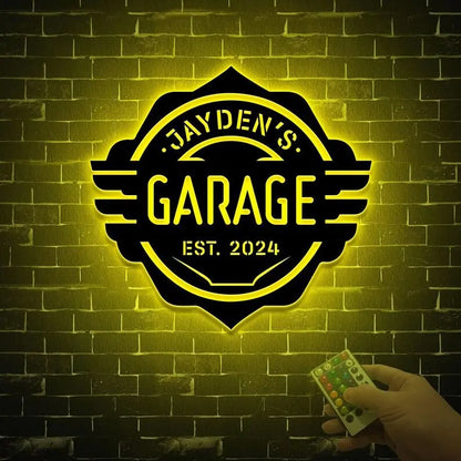 Custom Garage Sign with Led Light, Metal Garage Decor, Garage Gifts for Dad, Garage Name Sign, Workshop Wall Art, Personalized Garage Sign FYLZGO Signs