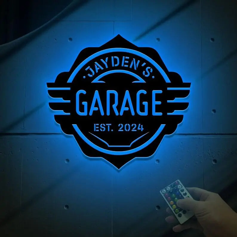 Custom Garage Sign with Led Light, Metal Garage Decor, Garage Gifts for Dad, Garage Name Sign, Workshop Wall Art, Personalized Garage Sign FYLZGO Signs