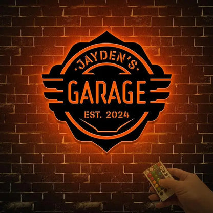 Custom Garage Sign with Led Light, Metal Garage Decor, Garage Gifts for Dad, Garage Name Sign, Workshop Wall Art, Personalized Garage Sign FYLZGO Signs