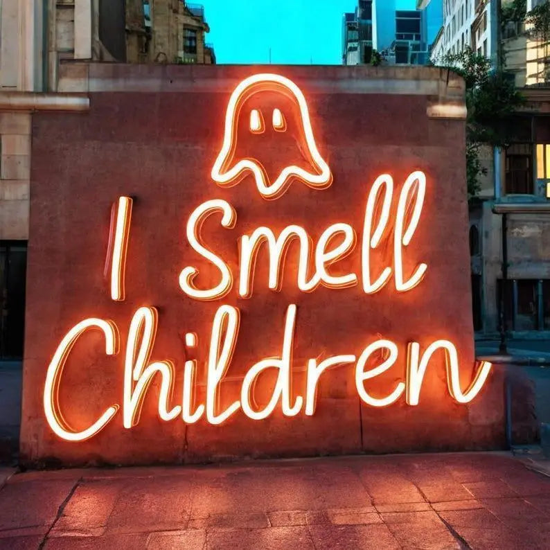 I Smell Children Halloween Neon Sign Decoration | Ghost LED Light | Kid's Room Decor| Indoor Outdoor Neon Sign | Halloween Wall Art Decor FYLZGO Signs