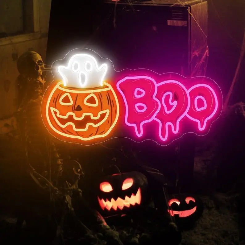 Custom Halloween Neon Sign, Pumpkin Ghost Boo Neon Sign, Halloween Gift for Kid, Halloween Party Decor Led Lights, Kids Room Neon Light Sign FYLZGO Signs