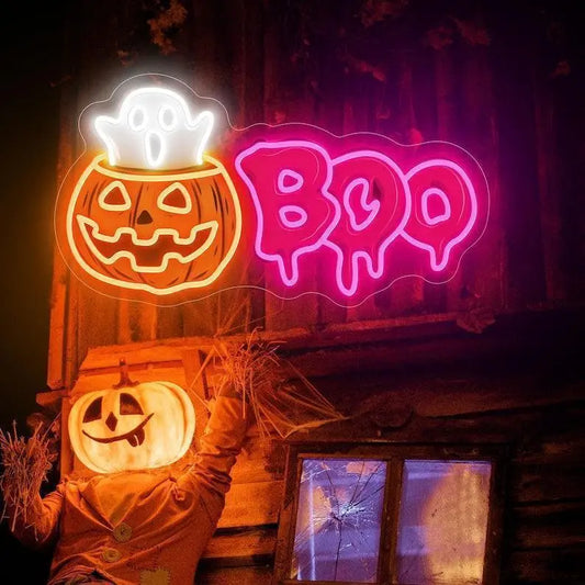 Custom Halloween Neon Sign, Pumpkin Ghost Boo Neon Sign, Halloween Gift for Kid, Halloween Party Decor Led Lights, Kids Room Neon Light Sign FYLZGO Signs