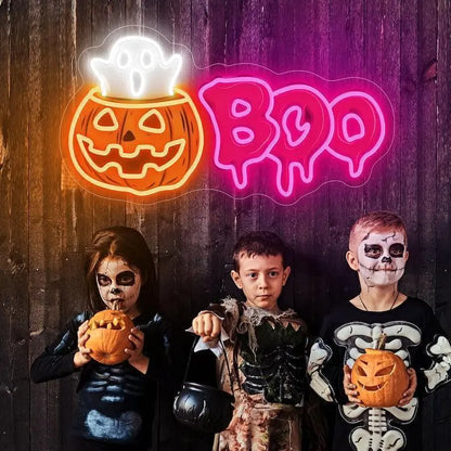 Custom Halloween Neon Sign, Pumpkin Ghost Boo Neon Sign, Halloween Gift for Kid, Halloween Party Decor Led Lights, Kids Room Neon Light Sign FYLZGO Signs