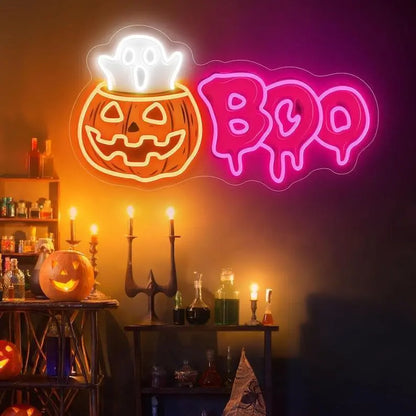 Custom Halloween Neon Sign, Pumpkin Ghost Boo Neon Sign, Halloween Gift for Kid, Halloween Party Decor Led Lights, Kids Room Neon Light Sign FYLZGO Signs