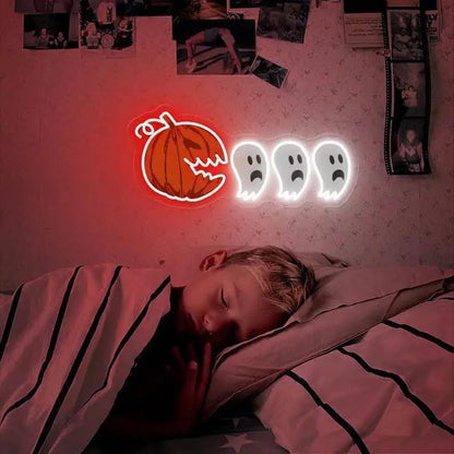 Halloween Ghost Neon Sign, Spooky Vibes Sign, Funny Halloween Home Decor, Halloween Party Light, Pumpkin Ghost Halloween LED, Halloween Gift FYLZGO Signs