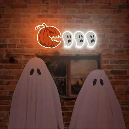 Halloween Ghost Neon Sign, Spooky Vibes Sign, Funny Halloween Home Decor, Halloween Party Light, Pumpkin Ghost Halloween LED, Halloween Gift FYLZGO Signs