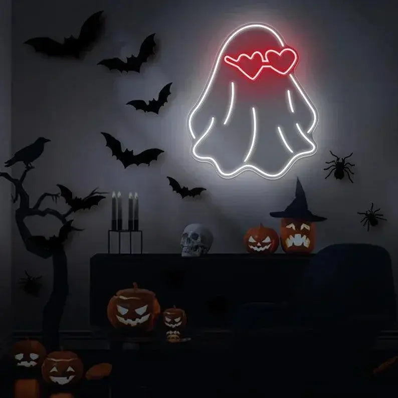 Ghosts Reading Neon Sign,Spooky Halloween Ghost Sign, Funny Ghosts Neon Sign,Halloween Wall Decor, Halloween Party Decor, Book Lover Gift FYLZGO Signs