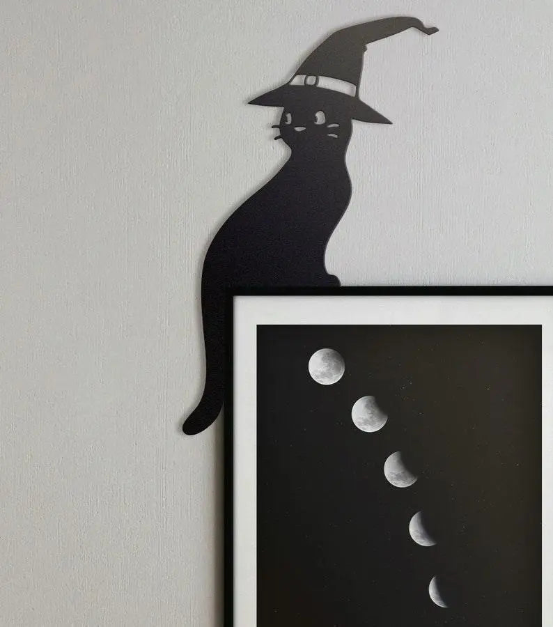 Witch Cat Door Frame Topper Metal | Halloween Witch | Black Cat Decor | Cat Door Frame Decor | Halloween Decor FYLZGO Signs