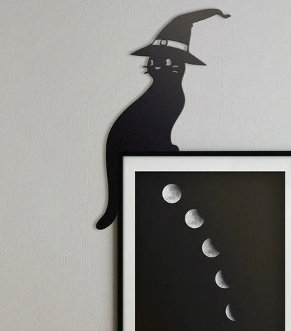 Witch Cat Door Frame Topper Metal | Halloween Witch | Black Cat Decor | Cat Door Frame Decor | Halloween Decor FYLZGO Signs