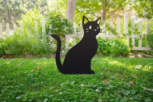 Cute Cat Yard Stake | Garden Decor | Animal Yard Art | Halloween Decor | Black Cat Decor | Halloween Cat | Cat Lover Gift FYLZGO Signs