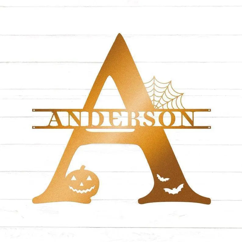 Halloween Monogram Metal Sign, Halloween Last Name Sign, Spooky Metal Monogram, Personalized Halloween Decor FYLZGO Signs