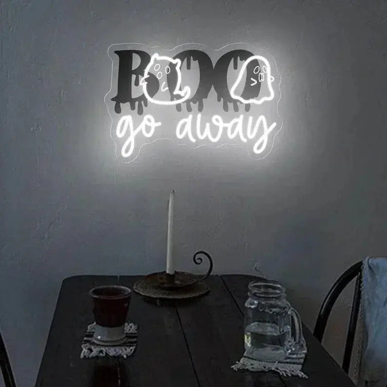 Boo Go Away Neon Sign, Spooky Halloween Boo Neon Sign, Ghost Neon Light For Fall House, Spooky Vibe Halloween Party Decor, Horror Decor FYLZGO Signs