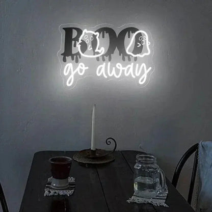 Boo Go Away Neon Sign, Spooky Halloween Boo Neon Sign, Ghost Neon Light For Fall House, Spooky Vibe Halloween Party Decor, Horror Decor FYLZGO Signs