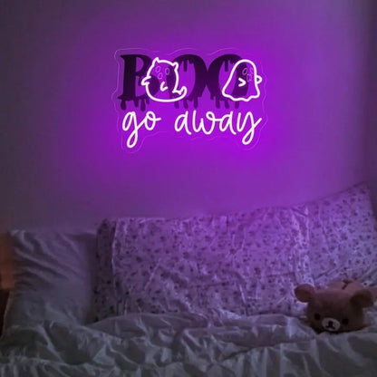 Boo Go Away Neon Sign, Spooky Halloween Boo Neon Sign, Ghost Neon Light For Fall House, Spooky Vibe Halloween Party Decor, Horror Decor FYLZGO Signs