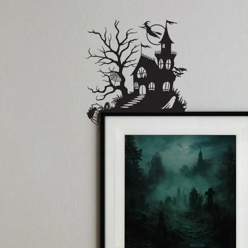 Halloween Themed Metal Door Frame Topper | Door Frame Corner Sign | Halloween Decor | Spooky House | Haunted Witch Spider Ghost FYLZGO Signs