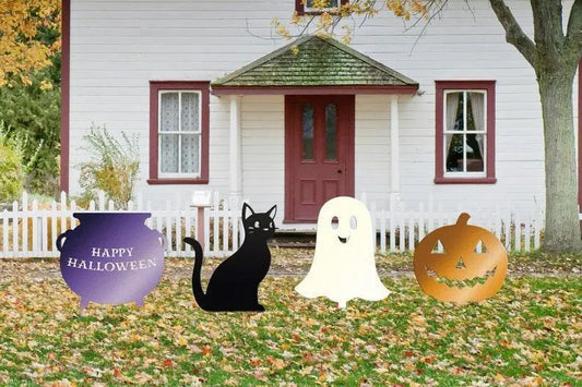 Metal Halloween Yard Stakes | Halloween Decor | Spooky Yard Art | Outdoor Halloween Decor | Jack-o-Lantern | Ghost | Cat | Witch Cauldron FYLZGO Signs