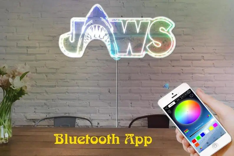 Jaws Chroma Shape Light Sign, Custom Home theater Wall Art Night Light, Neon Colors Transition Wall Plaque FYLZGO Signs
