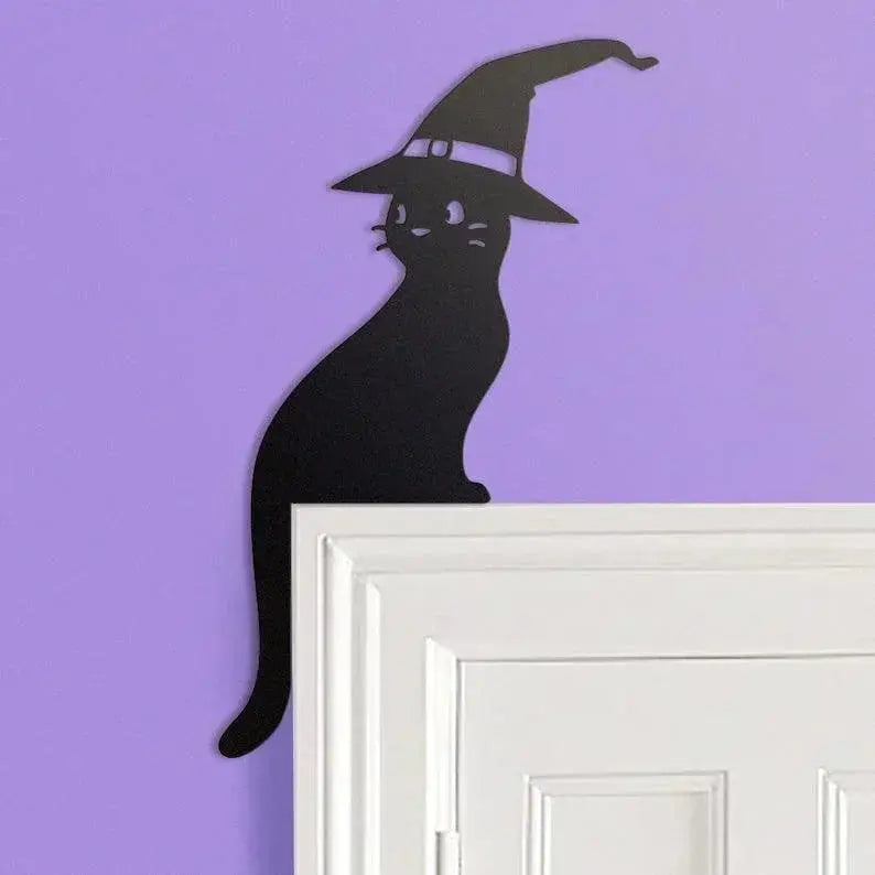Witch Cat Door Frame Topper Metal | Halloween Witch | Black Cat Decor | Cat Door Frame Decor | Halloween Decor FYLZGO Signs