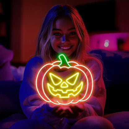 Pumpkin Neon Sign, Halloween Neon Sign, Halloween Party Sign, Pumpkin Decor, Spooky Neon Sign, Halloween Decor, Trick Or Treat Sign FYLZGO Signs