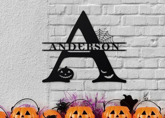 Halloween Monogram Metal Sign, Halloween Last Name Sign, Spooky Metal Monogram, Personalized Halloween Decor FYLZGO Signs