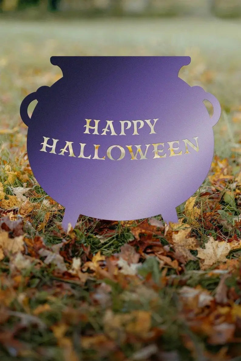 Metal Halloween Yard Stakes | Halloween Decor | Spooky Yard Art | Outdoor Halloween Decor | Jack-o-Lantern | Ghost | Cat | Witch Cauldron FYLZGO Signs
