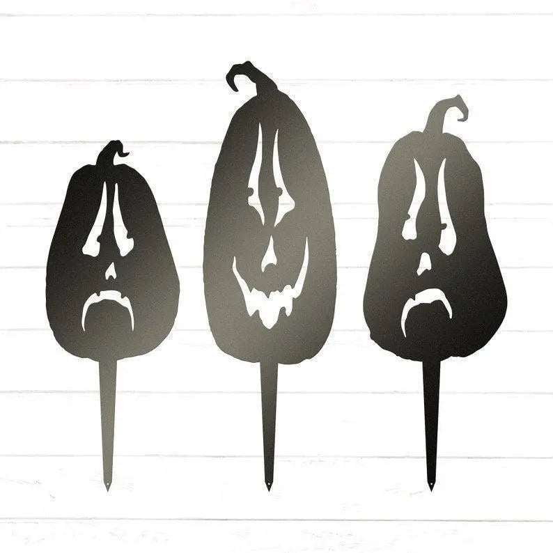 Pumpkin Trio Metal Yard Stakes (set of 3) | Halloween Yard Decor | Jack-o-Lantern Decor | Halloween Decor | Halloween Sign | Fall Art | FYLZGO Signs
