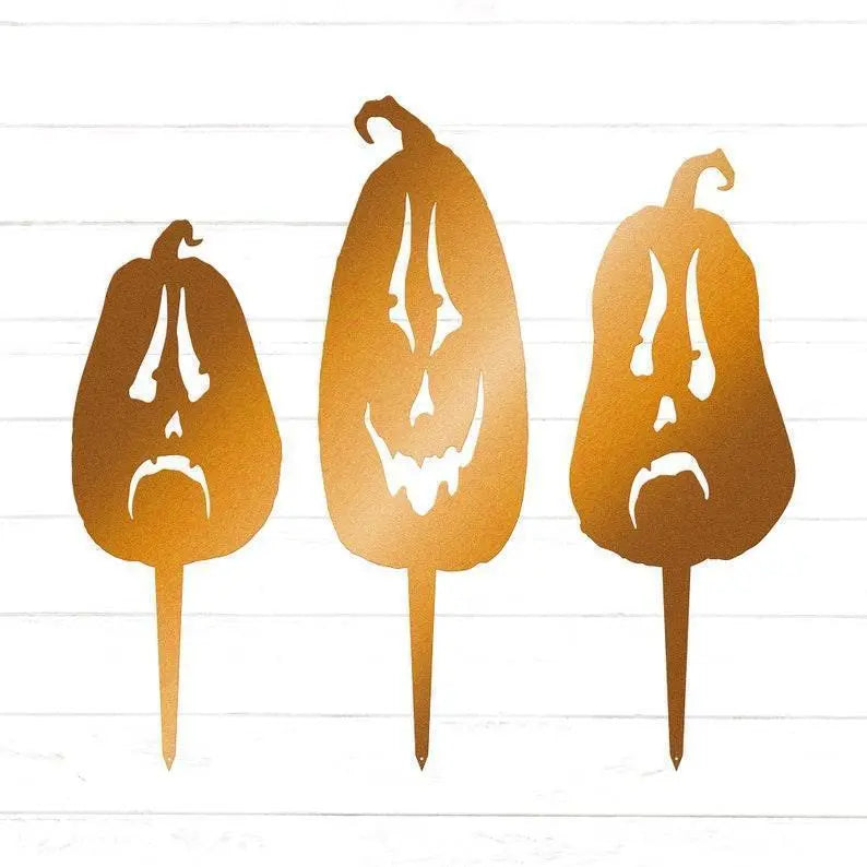 Pumpkin Trio Metal Yard Stakes (set of 3) | Halloween Yard Decor | Jack-o-Lantern Decor | Halloween Decor | Halloween Sign | Fall Art | FYLZGO Signs