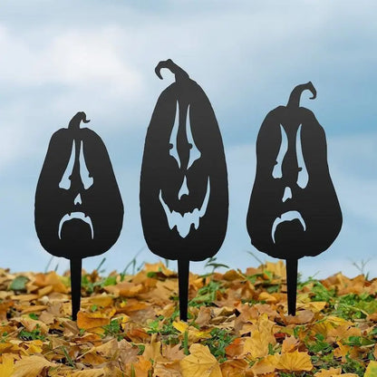Pumpkin Trio Metal Yard Stakes (set of 3) | Halloween Yard Decor | Jack-o-Lantern Decor | Halloween Decor | Halloween Sign | Fall Art | FYLZGO Signs