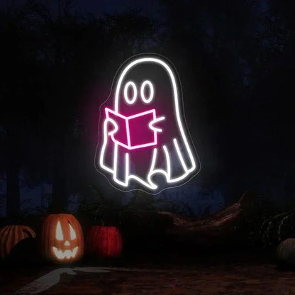 Ghosts Reading Neon Sign,Spooky Halloween Ghost Sign, Funny Ghosts Neon Sign,Halloween Wall Decor, Halloween Party Decor, Book Lover Gift FYLZGO Signs