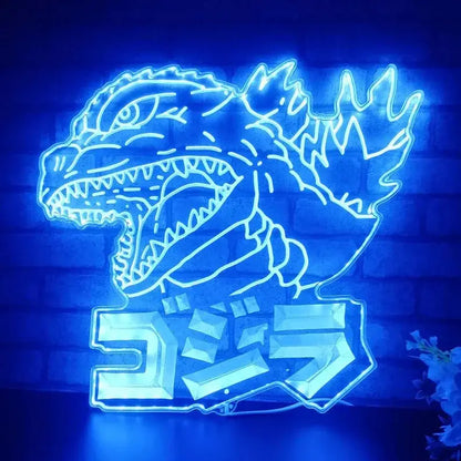 Kaiju Monster King Chroma Shape Light LED Sign, Video Game Room Home Theater Night Light, Neon Colors Transition Wall Plaque, Christmas Gift FYLZGO Signs