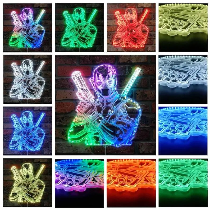 Deadpool Chroma Shape Light Sign, Custom Game Room Night Light, Neon Colors Transition Wall Plaque, Christmas Gifts FYLZGO Signs