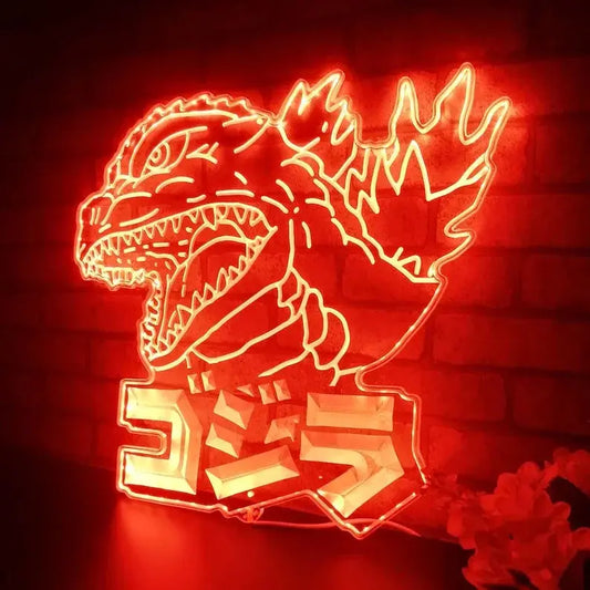Kaiju Monster King Chroma Shape Light LED Sign, Video Game Room Home Theater Night Light, Neon Colors Transition Wall Plaque, Christmas Gift FYLZGO Signs