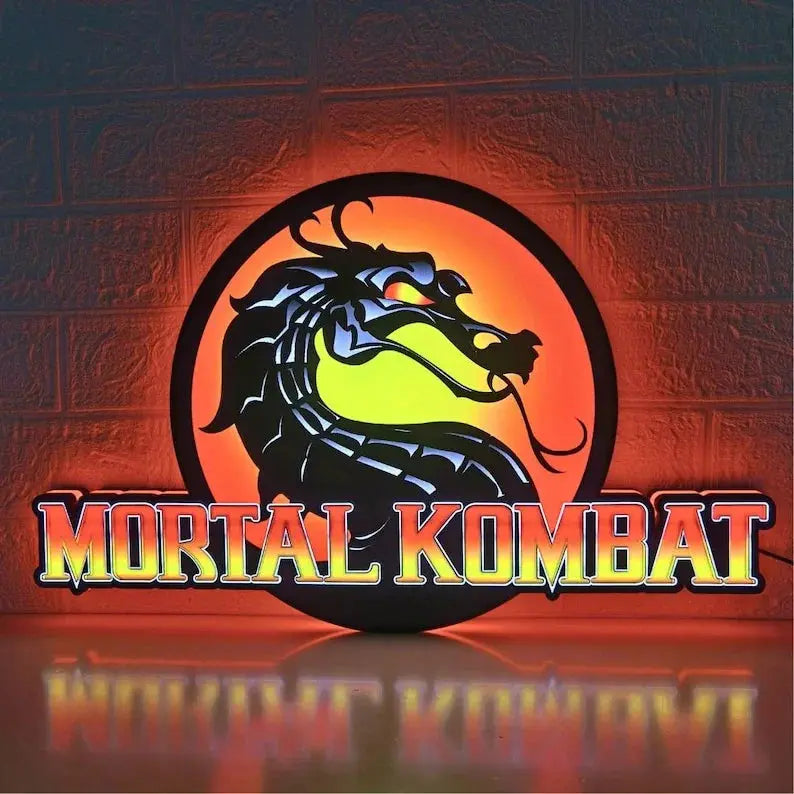 Mortal Kombat LED Lightbox Sign - 3D Printed Contour Logo, Gaming Wall Art | Full Dimmable & Powered by USB Plug FYLZGO Signs