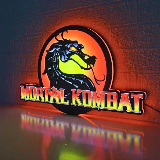 Mortal Kombat LED Lightbox Sign - 3D Printed Contour Logo, Gaming Wall Art | Full Dimmable & Powered by USB Plug FYLZGO Signs