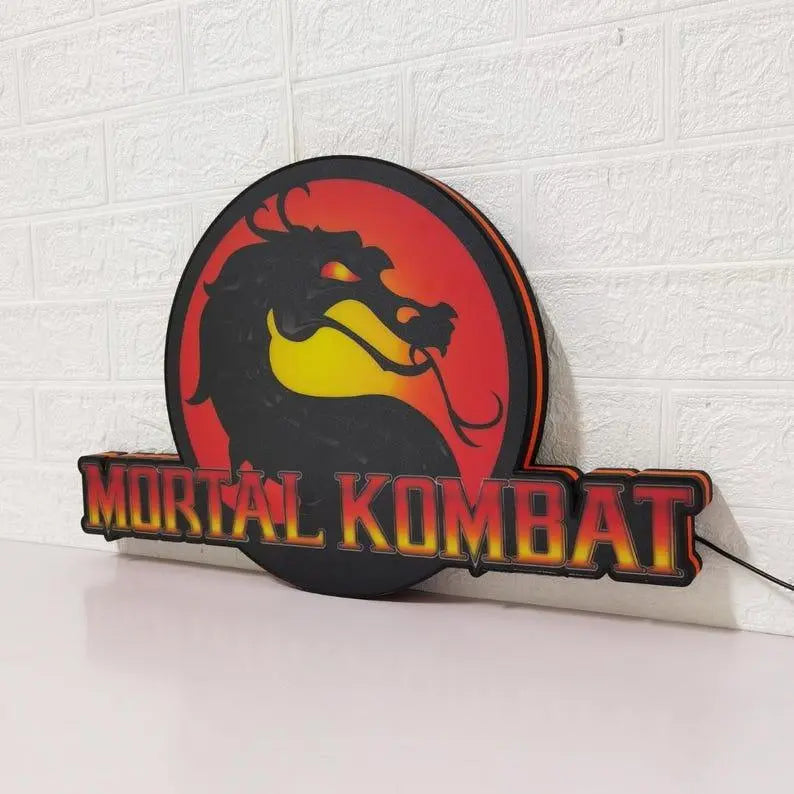 Mortal Kombat LED Lightbox Sign - 3D Printed Contour Logo, Gaming Wall Art | Full Dimmable & Powered by USB Plug FYLZGO Signs