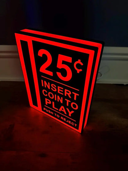 Insert Coin Arcade and Pinball LED Sign: 3D Printed Mancave Decor FYLZGO