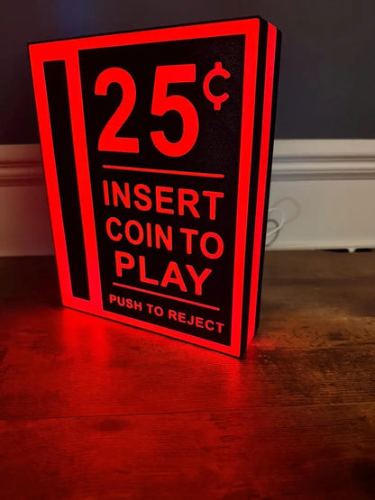 Insert Coin Arcade and Pinball LED Sign: 3D Printed Mancave Decor FYLZGO