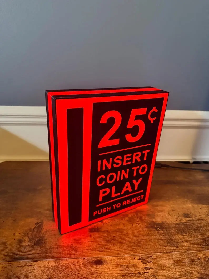 Insert Coin Arcade and Pinball LED Sign: 3D Printed Mancave Decor FYLZGO